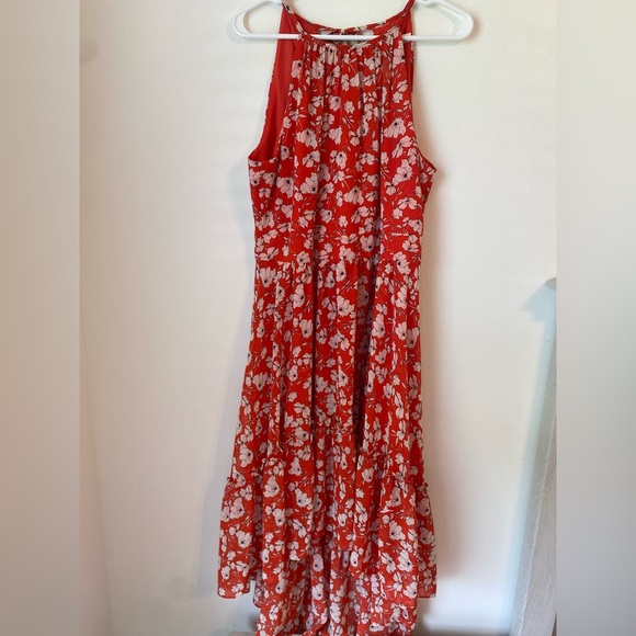 Eliza J high-low Red open Shoulder floral maxi dress Size 14 - Picture 6 of 10